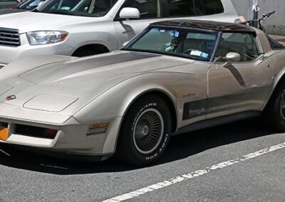 1982 Chevrolet Corvette Collector Edition parked on street, showcasing classic car design and restoration potential, relevant to Wilson Auto Repair's classic vehicle restoration services.