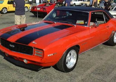 Classic 1969 Chevrolet Camaro in vibrant orange and black, showcasing Wilson Auto Repair's expertise in classic car restoration and repair.